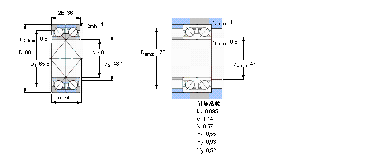 SKF 角接触球2×7208BEGAY样本图片
