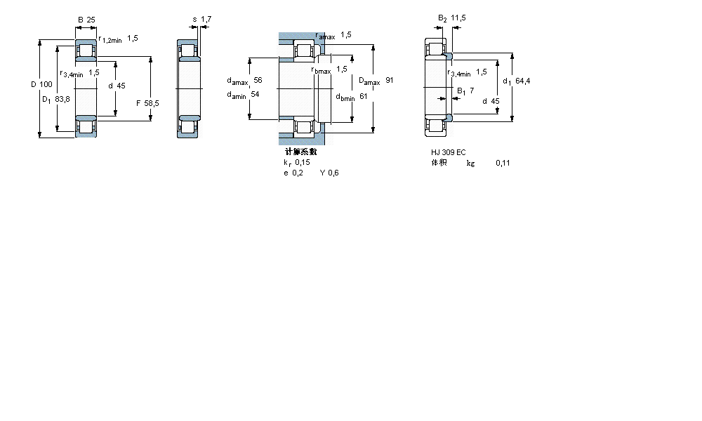 SKF 圆柱滚子NU309ECP样本图片