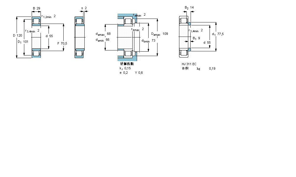 SKF 圆柱滚子NU311ECM样本图片