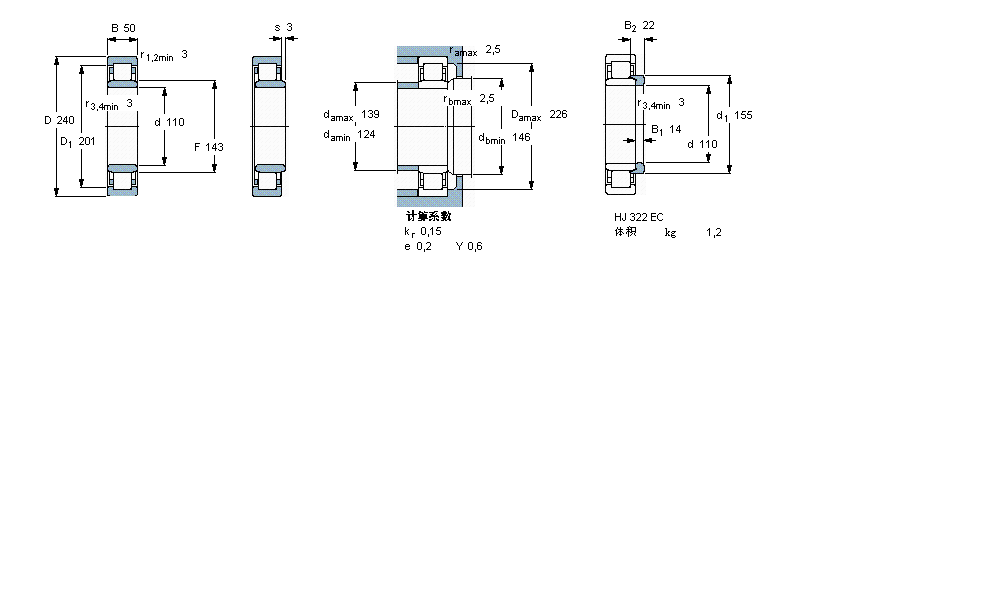 SKF 圆柱滚子NU322ECM样本图片