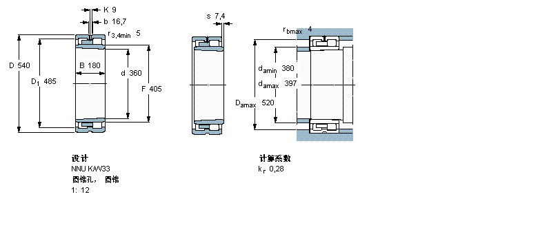 SKF 圆柱滚子NNU4072KM/W33样本图片