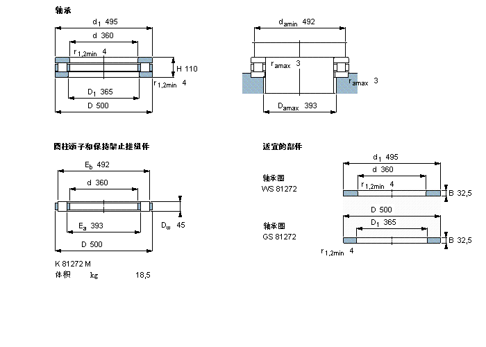 SKF 圆柱滚子推力81272M样本图片
