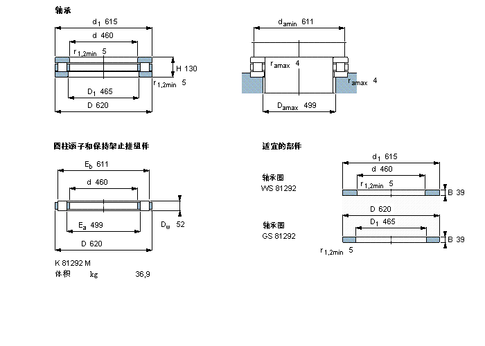 SKF 圆柱滚子推力81292M样本图片