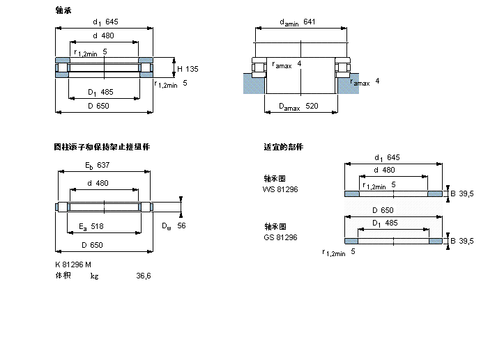 SKF 圆柱滚子推力81296M样本图片
