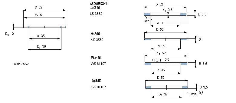 SKF 滚针推力AXK3552样本图片