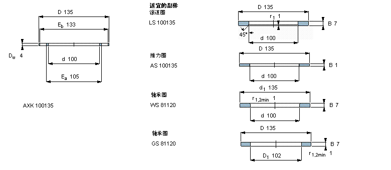 SKF 滚针推力AXK100135样本图片