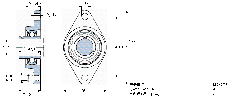 SKF 用于高温的Y-单元，带法兰单元，椭圆座FYT35TF/VA201样本图片