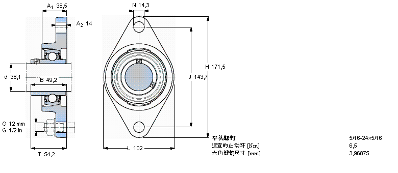 SKF 用于高温的Y-单元，带法兰单元，椭圆座FYT1.1/2TF/VA201样本图片
