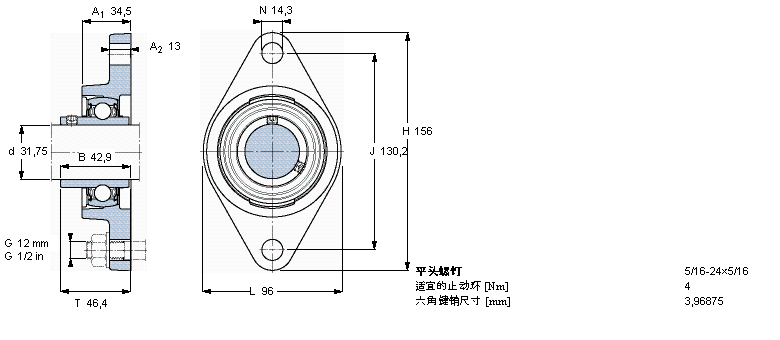 SKF 用于高温的Y-单元，带法兰单元，椭圆座FYT1.1/4TF/VA201样本图片