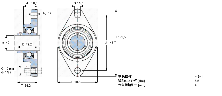 SKF 用于高温的Y-单元，带法兰单元，椭圆座FYT40TF/VA201样本图片
