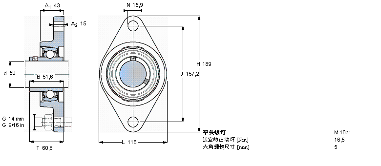 SKF 用于高温的Y-单元，带法兰单元，椭圆座FYT50TF/VA228样本图片
