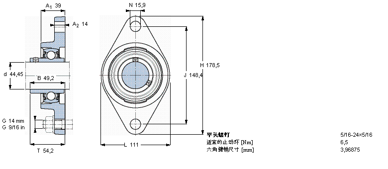 SKF 用于高温的Y-单元，带法兰单元，椭圆座FYT1.3/4TF/VA228样本图片