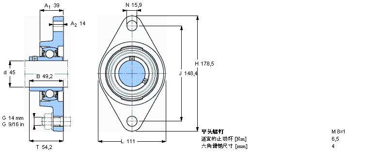 SKF 用于高温的Y-单元，带法兰单元，椭圆座FYT45TF/VA228样本图片