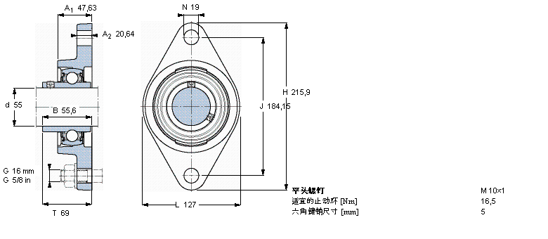 SKF 用于高温的Y-单元，带法兰单元，椭圆座FYT55TF/VA228样本图片