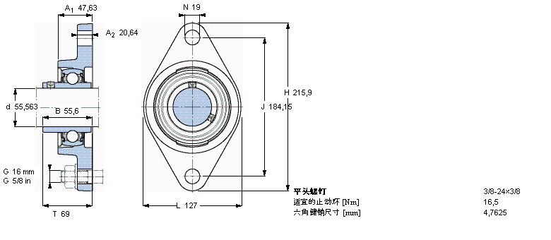 SKF 用于高温的Y-单元，带法兰单元，椭圆座FYT2.3/16TF/VA201样本图片