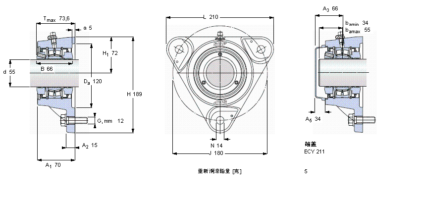 SKF 带法兰的滚子单元FYNT55F样本图片